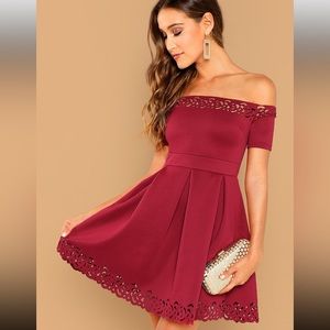 SHEIN Laser Cut Off Shoulder Box Pleat Dress